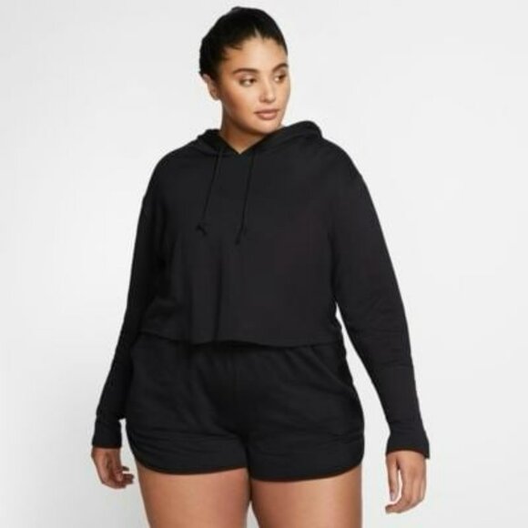1X PLUS SIZE WOMEN'S Nike yoga CU8995-010 SWEATSHIRT TOP CREWNECK ALL BLACK - Picture 1 of 7